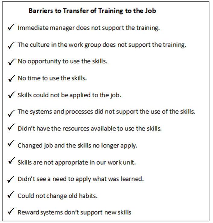 Barriers to transfer of training to the job